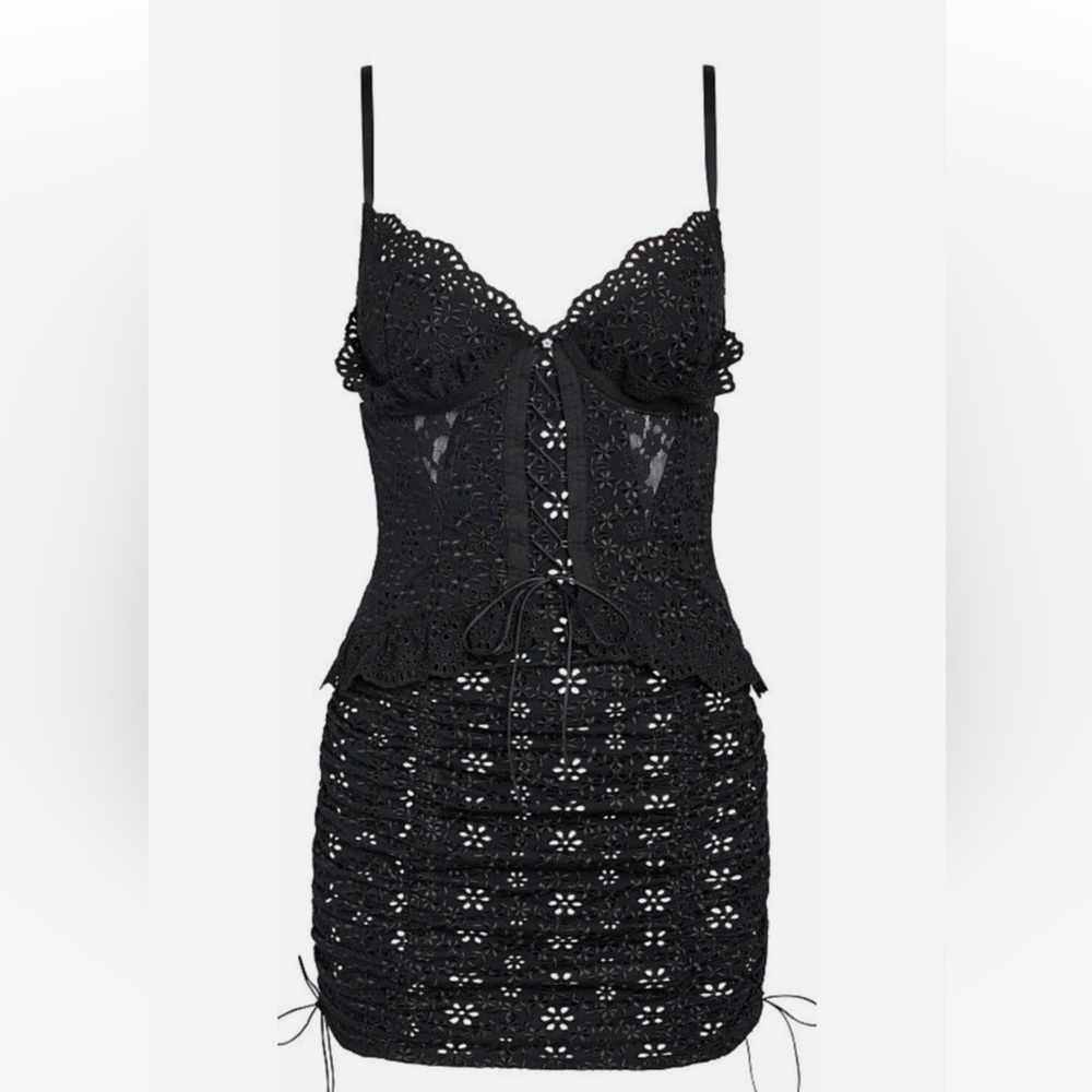 FOR LOVE & LEMONS Sophie Eyelet Corset Dress Black NWT